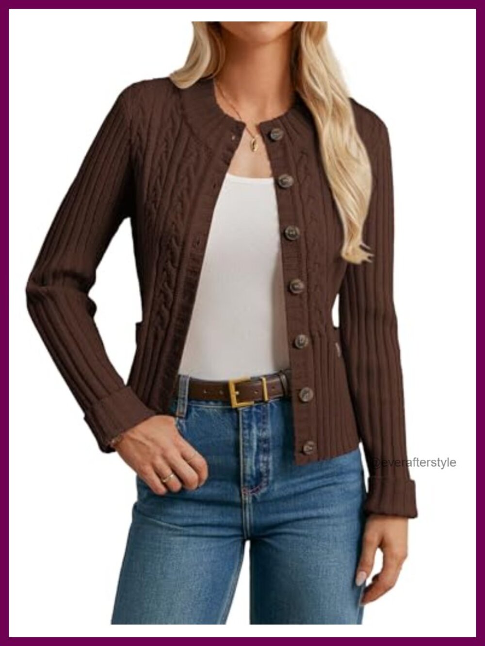 Women's Button Up Cable Knit Cropped Cardigan Chunky Winter Sweater